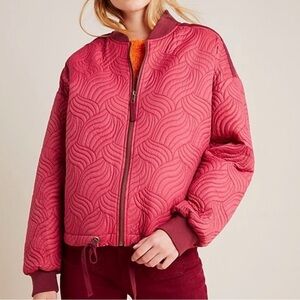 Anthropologie Vicenta Quilted Bomber Jacket Red Rose Size M